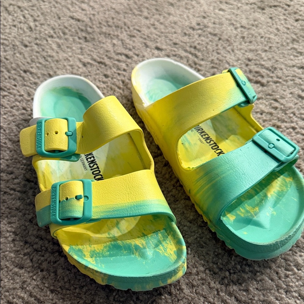 Birkenstock Kids' Vibrant Yellow and Teal Sandals